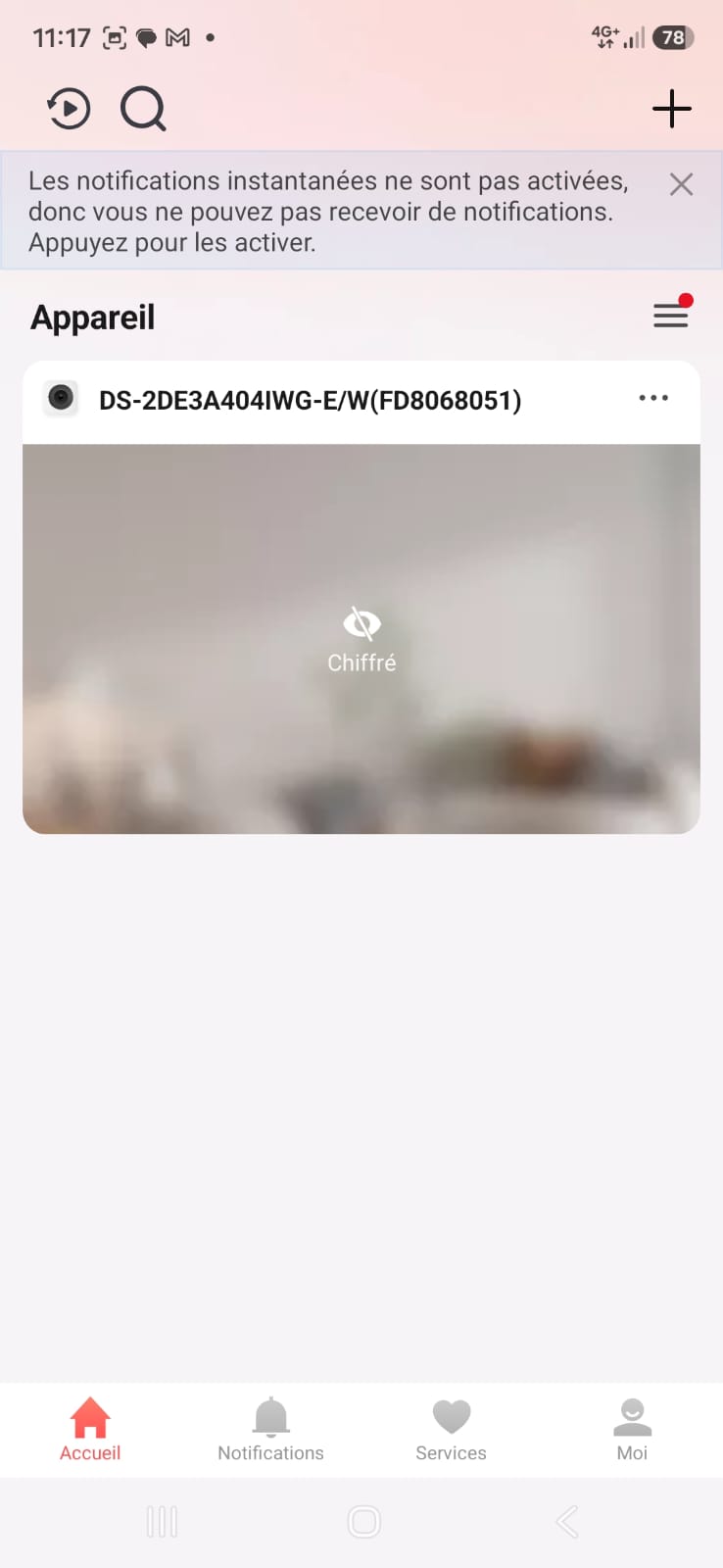 Caméra visible dans le compte partagé
