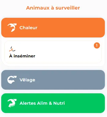 Bloc des animaux à surveiller sur le tableau de bord
