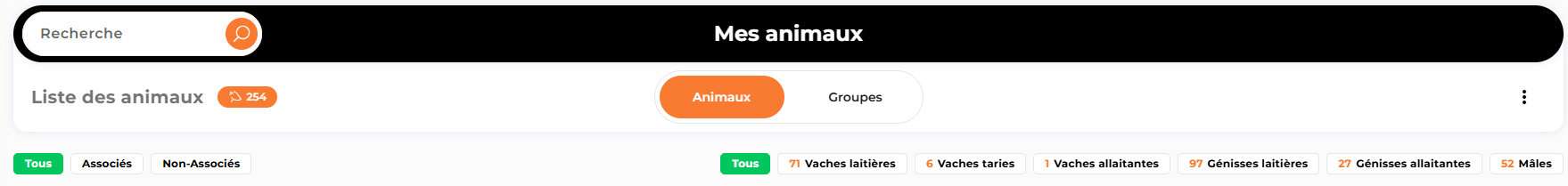 Filters in the animal list