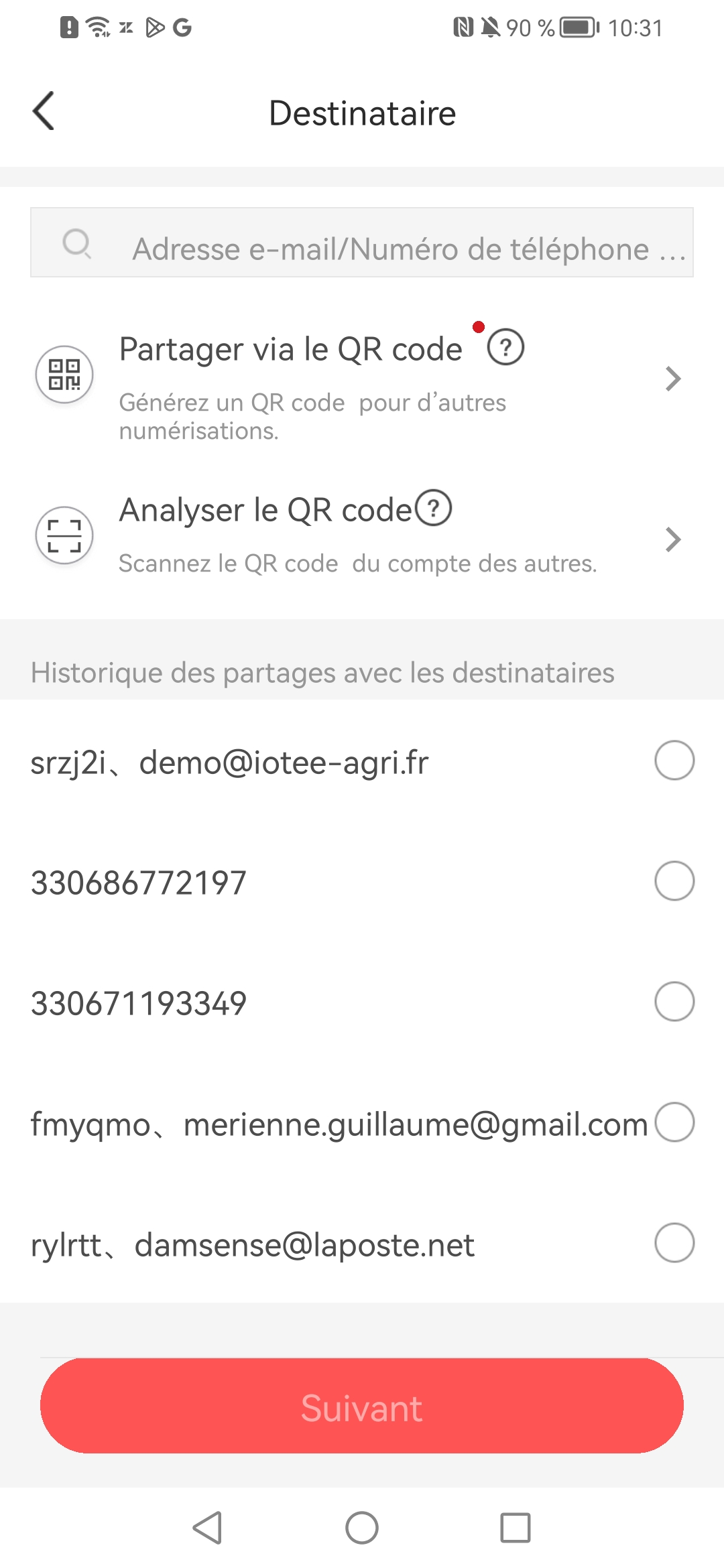 Opción Compartir mediante código QR