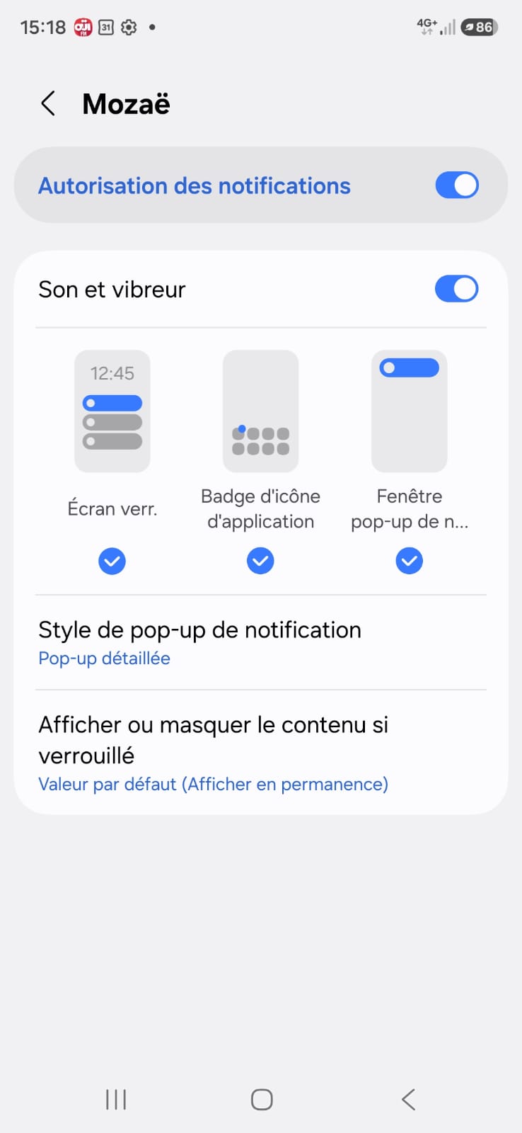 Configuração das notificações nas definições do telemóvel