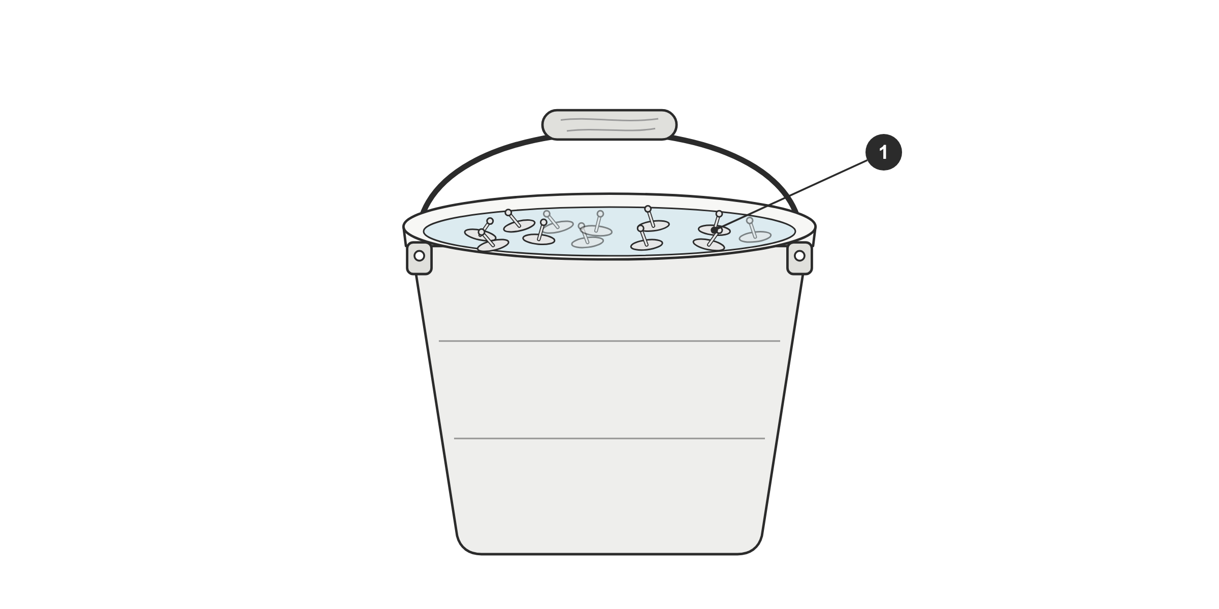 Seau de solution désinfectante : 1. rivets